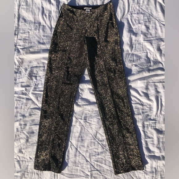 H&M Gold Sparkle Metallic Fully Lined Pants Zip & Button Side Stretch Women’s 2 - Picture 3 of 7